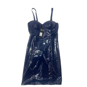 Fashion Nova Patricia Patent Leather Mini Dress NavyBlue Bodycon XS NOVA2304 NWT